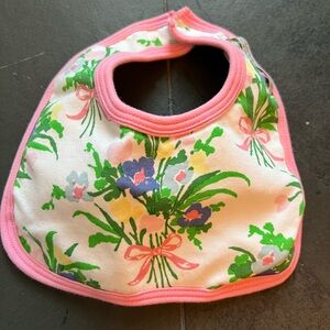 The Beaufort Bonnet Company Floral Baby Bib with Pink Trim